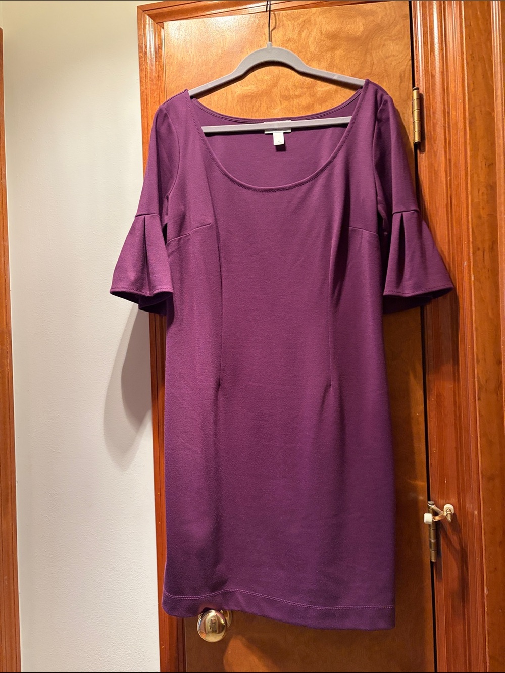 LOFT Plum Scoop Neck Midi Dress with Flutter Sleeves